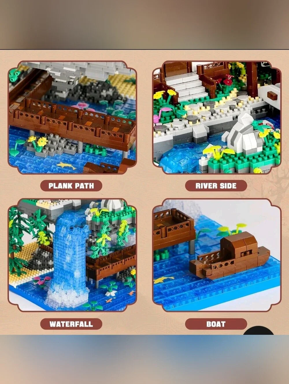 Mini Block Building Block Toys Micro Peach Blossom Pool Waterfall Scene L👀K NIB